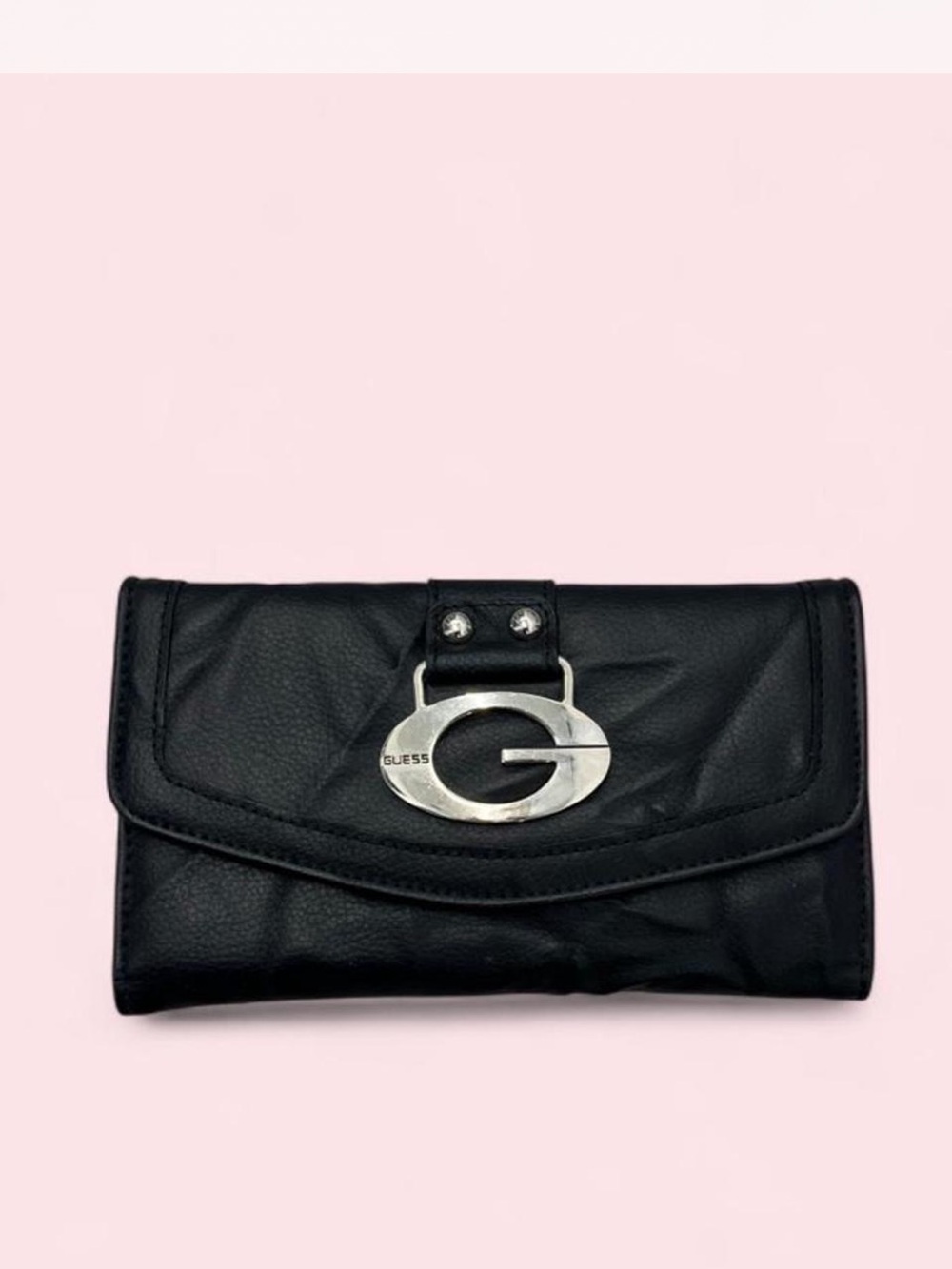 Y2K Guess Black Wallet with Silver G Logo Accent